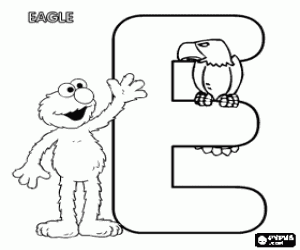 Coloriage Lettre E avec Elmo et un aigle