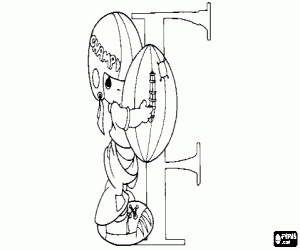 Coloriage Lettre F avec un petit joueur de football am�ricain