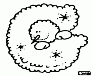 Coloriage Lettre G avec le bonhomme de neige avec sa t�te hors du trou