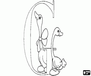 Coloriage Lettre G avec mamn oie et sa petit