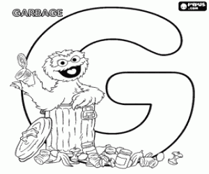Coloriage Lettre G avec Oscar � la poubelle