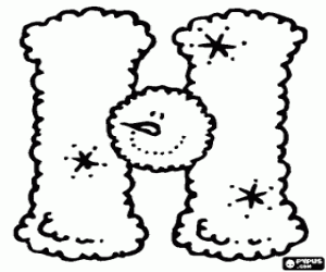 Coloriage Lettre H avec un bonhomme de neige dans le centre