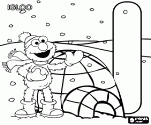 Coloriage Lettre I avec Elmo � c�t� d'un igloo