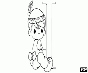 Coloriage Lettre I avec un b�b� indien