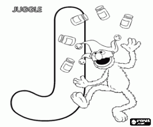 Coloriage Lettre J avec Grover faint le jonglage 