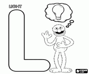 Coloriage Lettre L avec Grover pensant � une lamp pour la lumi�re