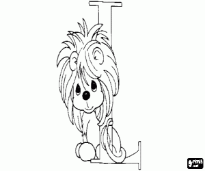 Coloriage Lettre L avec un petit lion