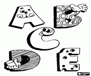 Coloriage Lettres A, B, C, D et E avec des dessins amusants