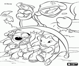 Coloriage Lilo et Stitch captur� par le r�seau lanc� par son ennemi jur�, le capitaine Gantu