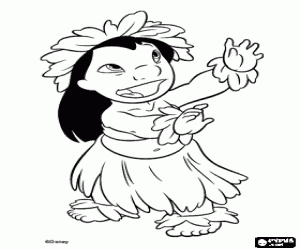 Coloriage Lilo, une jeune fille hawa�enne, dansant le hula, danse traditionnelle hawa�enne