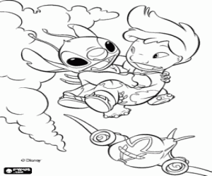 Coloriage Lilo volant dans les bras de Stitch