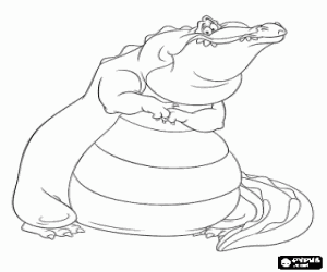 Coloriage Louis, l'alligator qui aide Tiana grenouille et le prince grenouille pour trouver la pr�tresse pour rompre le charme