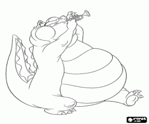 Coloriage Louis, un alligator trompettiste de jazz jouant de la trompette