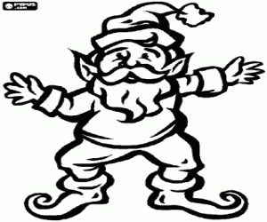 Coloriage Lutin de No�l avec des oreilles pointues et chapeau pointu