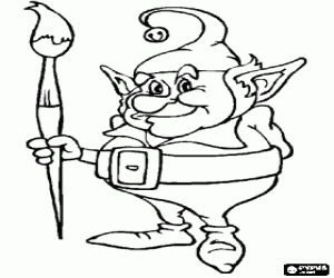 Coloriage Lutin de No�l avec son gros pinceau pour peindre les jouets