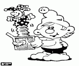 Coloriage Lutin de No�l avec une bo�te � surprises ou un Diable en bo�te