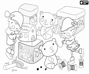 Coloriage Lutins de  No�l � la fabrication de jouets depour les cadeaux