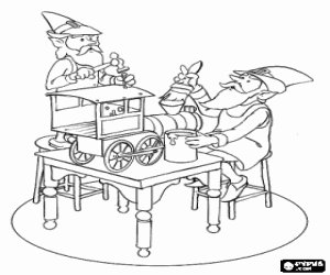 Coloriage Lutins de No�l travaillant sur un petit train