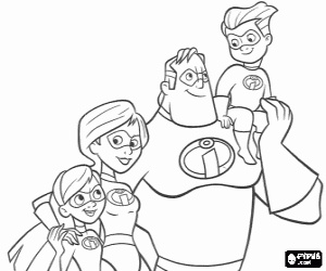 Coloriage M. Indestructible, Elastigirl, Viollette, Fl�che et Jack-Jack