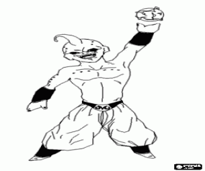 Coloriage Majin Boo ou Boubou, un monstre du mal avec la capacit� d'int�grer les personnes dans le but d'an�antir toute vie dans l'univers