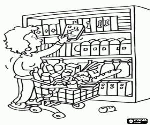 Coloriage Maman de l'acheter au supermarch� avec un chariot plein de nourriture
