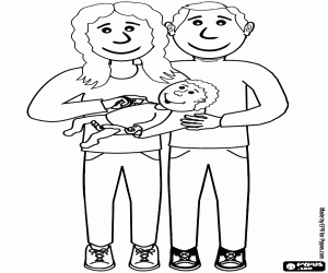 Coloriage Maman et papa heureux et fier de son b�b�