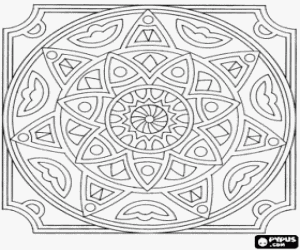 Coloriage Mandala avec des cercles en forme d'�toile ou des fleurs dans un carr�