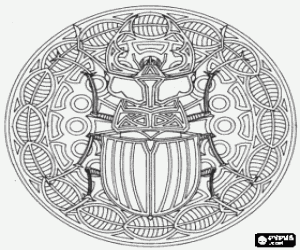 Coloriage Mandala figuratifs, un col�opt�re � l'int�rieur d'un carr�