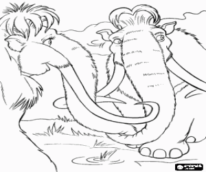 Coloriage Manny et Ellie, deux mammouths rendus avec les tubes entrelac�s
