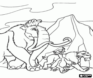 Coloriage Manny, Sid et Diego dans leurs aventures