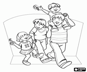 Coloriage Marcher toute la famille pour c�l�brer la F�te des P�res