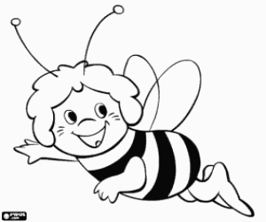 Coloriage Maya l'abeille heureuse volant