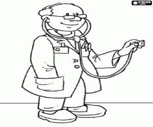 Coloriage M�decin ou docteur avec un st�thoscope pr�par� pour l'auscultation d'un patient