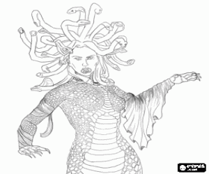 Coloriage M�duse, monstre f�minin de la mythologie grecque qui a chang� en pierre ceux qui la regardent