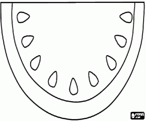 Coloriage Melon d'eau ou past�que, tranche de melon d'eau avec des graines
