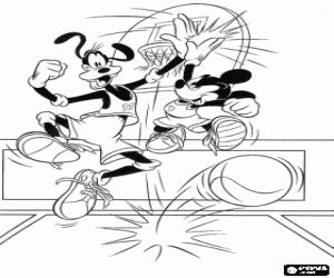 Coloriage Mickey et Dingo � jouer au basket, en l'honneur de tomber sur les cinq