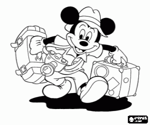 Coloriage Mickey Mouse avec les sacs et une cam�ra pour le voyage
