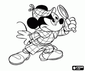 Coloriage Mickey Mouse d�guis� en Sherlock Holmes avec la loupe pour enqu�ter