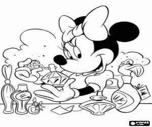 Coloriage Minnie Mouse essai d'un parfum