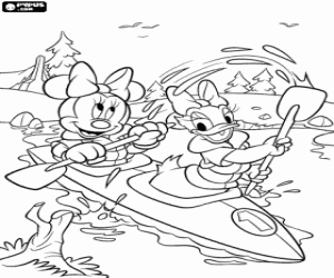 Coloriage Minnie Mouse pagayant dans un cano� avec son amie Daisy