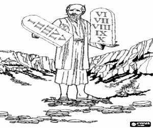 Coloriage Mo�se avec les tables de la loi sur laquelle sont �crits les dix commandements