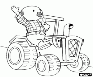 Coloriage Monsieur Potager avec le tracteur Tristan
