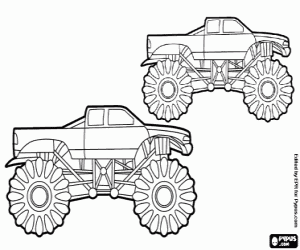 Coloriage Monster Trucks � un concours, les camionnettes de grandes roues