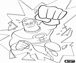 Coloriage Mr. Indestructible � la rupture d'un verre avec son super poing 