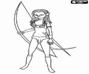 Coloriage Neytiri, la princesse du clan Omaticaya avec son arc et l'�p�e