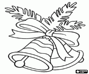 Coloriage No�l cloches avec un gros ruban et les feuilles de sapin 