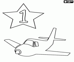 Coloriage Nombre 1 dans une �toile avec un avion