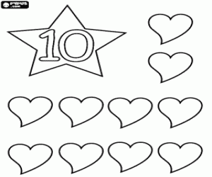 Coloriage Nombre 10 en une �toile � dix coeurs