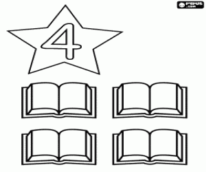 Coloriage Nombre 4 en �toile avec de quatre livres ouverts