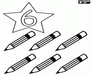 Coloriage Nombre 6 dans une �toile � six crayons